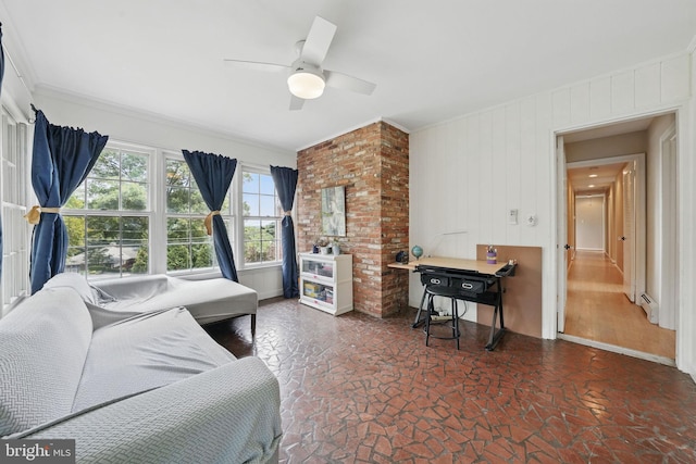 6622 Skyline Ct, Alexandria, VA 22307 - bedroom with crown molding, a baseboard radiator, and a ceiling fan