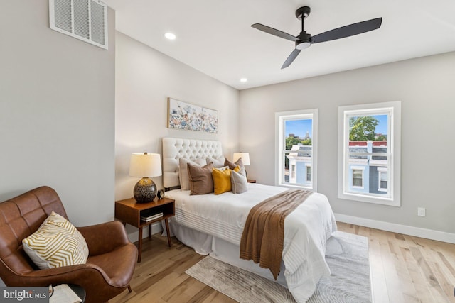 344 Elm St NW, Washington, DC 20001 - bedroom featuring light wood-style floors, recessed lighting, a ceiling fan, and baseboards
