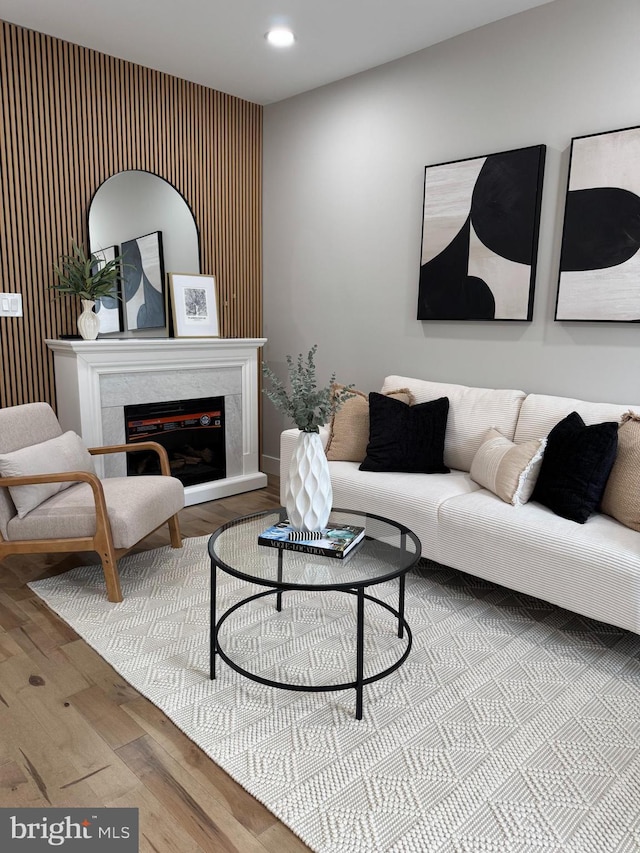 344 Elm St NW, Washington, DC 20001 - living area featuring wood finished floors, a fireplace, and recessed lighting