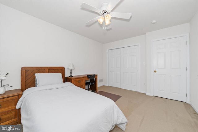 915 Mather Dr, Bear, DE 19701 - bedroom with light carpet, a closet, and ceiling fan