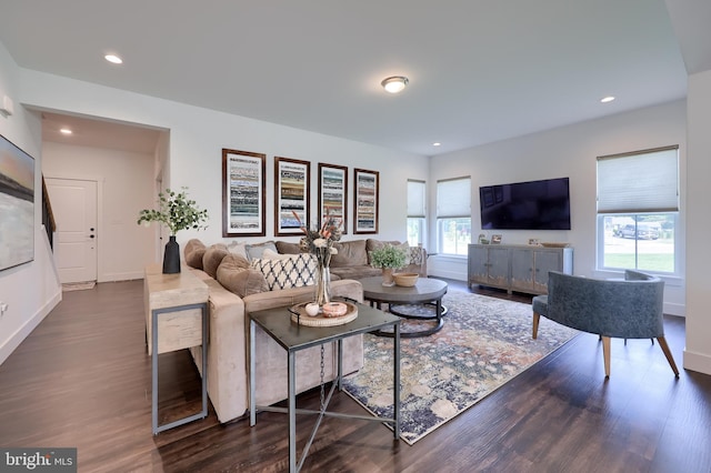 4052 Country Dr, Dover, PA 17315 - living room with dark wood-type flooring, recessed lighting, and baseboards