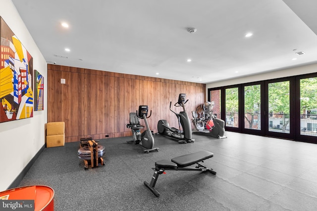 427 E Lancaster Ave Unit 1202, Wayne, PA 19087 - workout room with wooden walls and recessed lighting