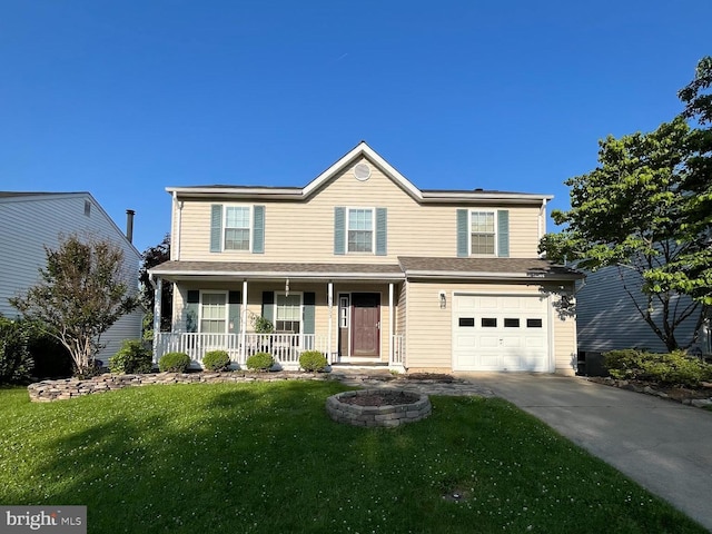 5553 Sponseller Ct, New Market, MD 21774 - traditional-style house featuring covered porch, driveway, a front yard, and an attached garage
