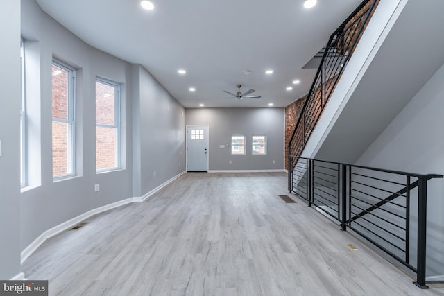 5229 Webster St, Philadelphia, PA 19143 - foyer featuring recessed lighting, ceiling fan, light wood-style floors, baseboards, and stairway