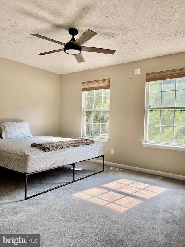 25795 Shamrock Ln, Mechanicsville, MD 20659 - carpeted bedroom with a textured ceiling, baseboards, and ceiling fan