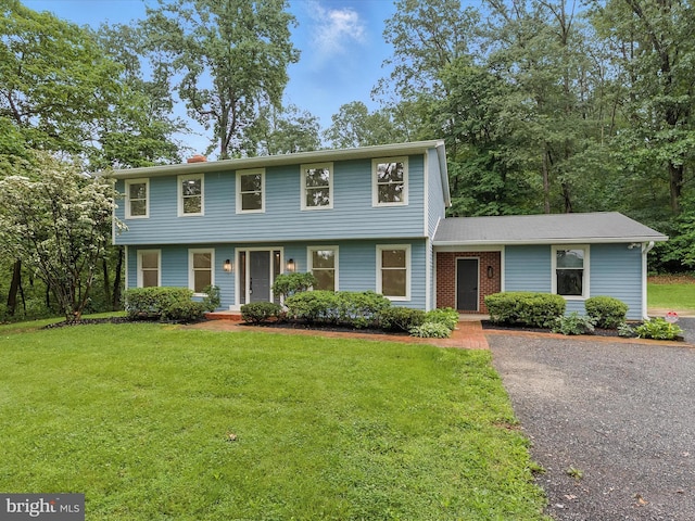2500 Sams Creek Rd, Westminster, MD 21157 - colonial home with a front yard, a chimney, and driveway