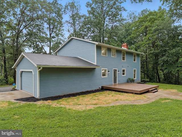 2500 Sams Creek Rd, Westminster, MD 21157 - rear view of house with a chimney, a wooden deck, a yard, and driveway