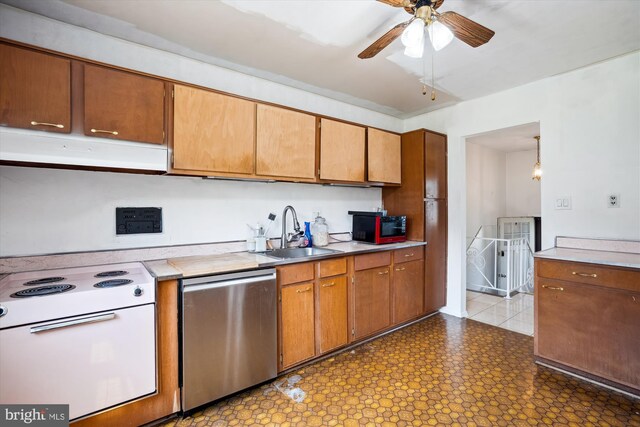 10520 Truxton Rd, Hyattsville, MD 20783 - kitchen featuring a sink, ventilation hood, electric stove, dishwasher, and black microwave