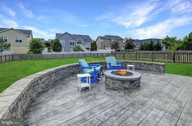 2017 Chamberlain Dr, Frederick, MD 21702 - view of patio featuring an outdoor fire pit, a residential view, and a deck