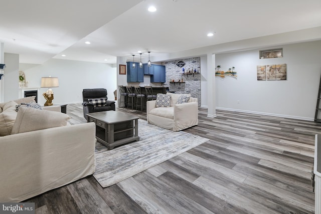 2017 Chamberlain Dr, Frederick, MD 21702 - living area with wood finished floors, a fireplace, baseboards, and recessed lighting
