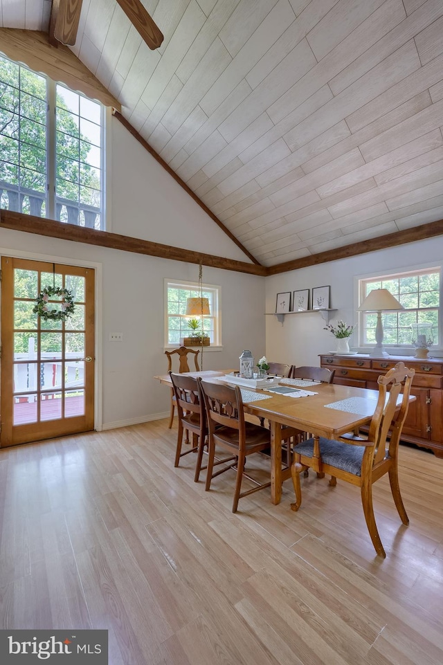 402 Swamp Rd, Morgantown, PA 19543 - dining room featuring high vaulted ceiling, baseboards, and light wood-style floors