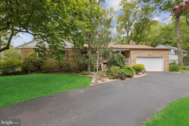 161 Bull Run Rd, Pennington, NJ 08534 - view of front of house featuring driveway, a garage, a chimney, a front lawn, and stone siding