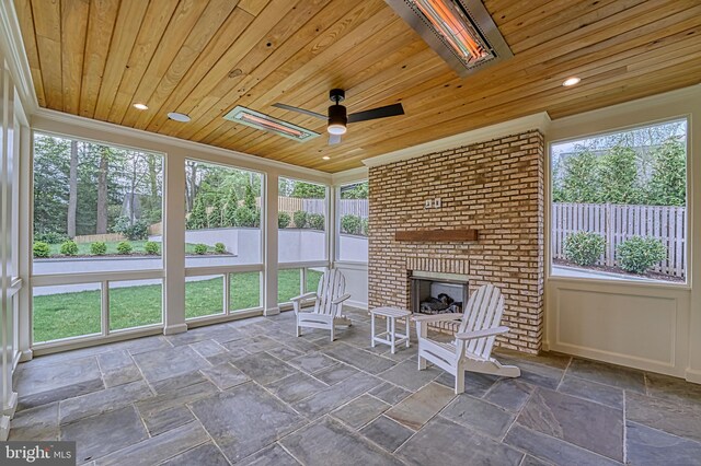 4740 34th Rd N, Arlington, VA 22207 - sunroom / solarium with a brick fireplace and ceiling fan