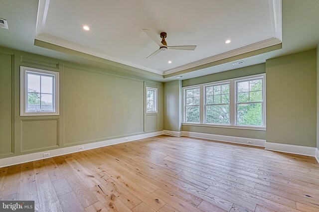 4740 34th Rd N, Arlington, VA 22207 - spare room with a tray ceiling, ceiling fan, light wood-style floors, and baseboards