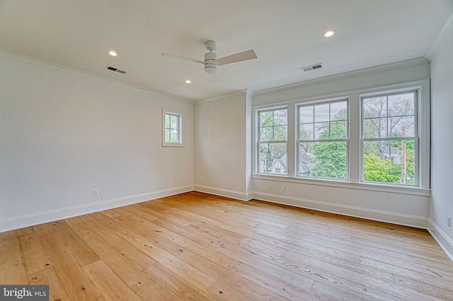 4740 34th Rd N, Arlington, VA 22207 - unfurnished room with ornamental molding, baseboards, ceiling fan, light wood-type flooring, and recessed lighting