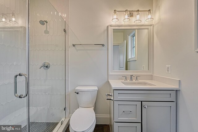 4740 34th Rd N, Arlington, VA 22207 - full bath featuring toilet, vanity, a shower stall, and tile patterned floors