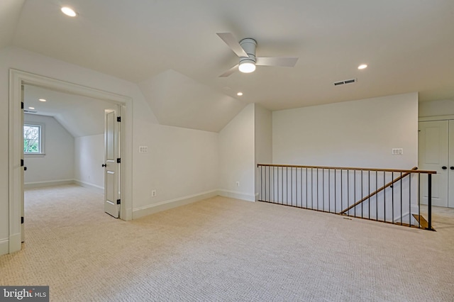 4740 34th Rd N, Arlington, VA 22207 - additional living space with light carpet, vaulted ceiling, a ceiling fan, recessed lighting, and baseboards
