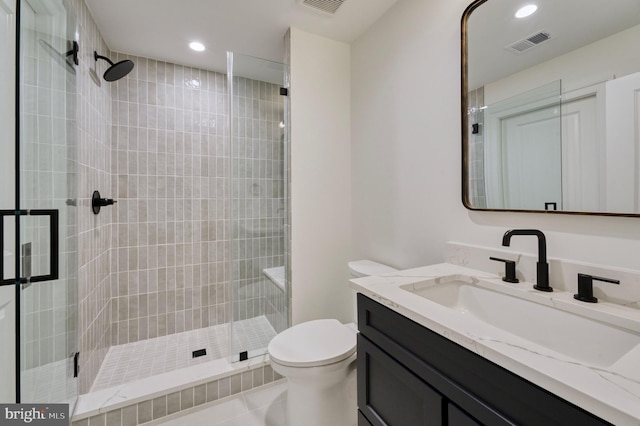 4740 34th Rd N, Arlington, VA 22207 - full bathroom with toilet, vanity, a stall shower, and recessed lighting