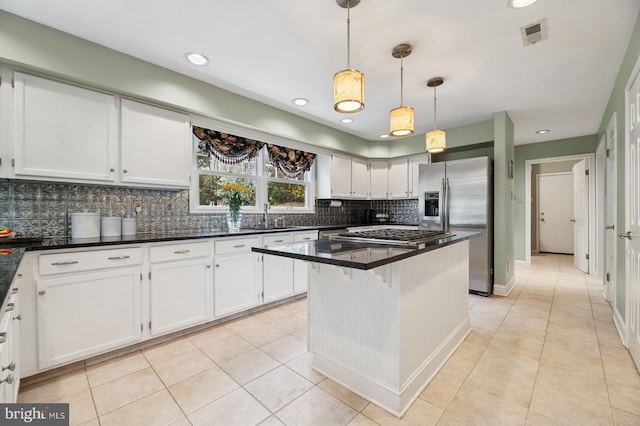 6 Keystone Way, Princeton Junction, NJ 08550 - kitchen featuring appliances with stainless steel finishes, decorative backsplash, light tile patterned flooring, white cabinetry, and recessed lighting