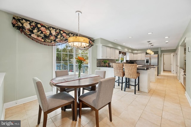 6 Keystone Way, Princeton Junction, NJ 08550 - dining space with light tile patterned flooring, baseboards, a chandelier, and recessed lighting