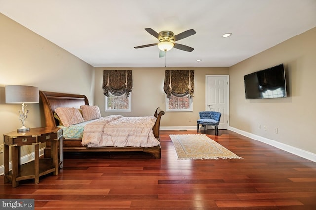 6 Keystone Way, Princeton Junction, NJ 08550 - bedroom with baseboards, wood finished floors, recessed lighting, and a ceiling fan