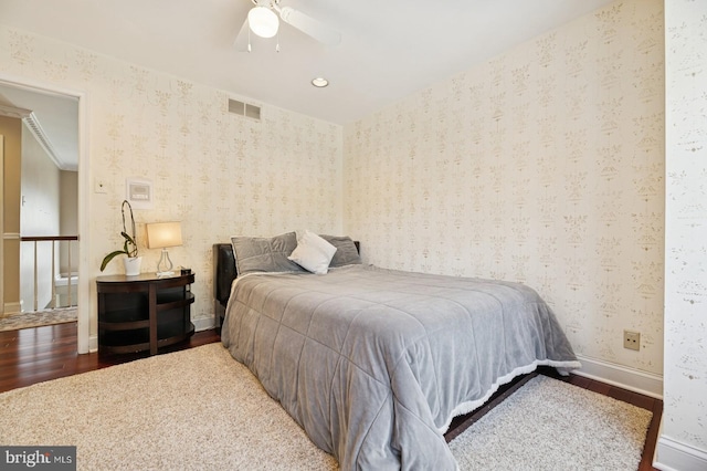 6 Keystone Way, Princeton Junction, NJ 08550 - bedroom featuring wallpapered walls, wood finished floors, baseboards, and ceiling fan