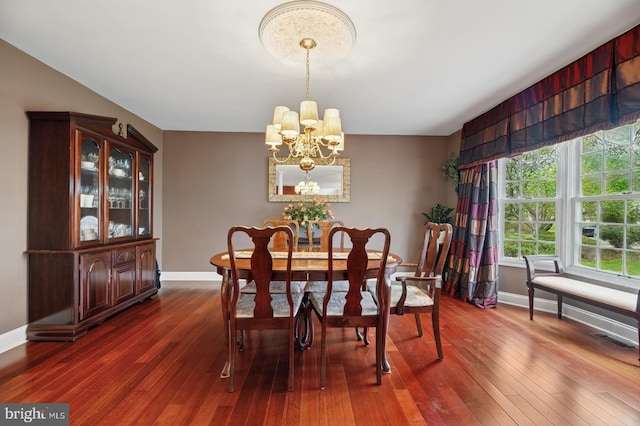 6 Keystone Way, Princeton Junction, NJ 08550 - dining space with a chandelier, baseboards, and dark wood-type flooring
