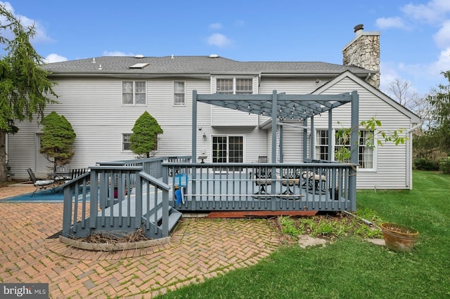 6 Keystone Way, Princeton Junction, NJ 08550 - rear view of property featuring a pergola, a deck, a chimney, a yard, and a patio area