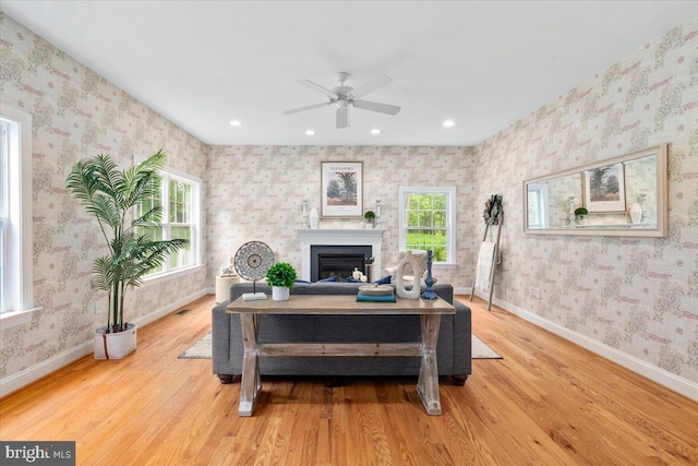 10840 Wolfsville Rd, Myersville, MD 21773 - office area featuring wood finished floors, baseboards, healthy amount of natural light, wallpapered walls, and recessed lighting