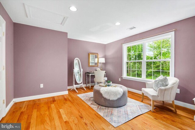 10840 Wolfsville Rd, Myersville, MD 21773 - living area featuring attic access, baseboards, light wood-style flooring, and recessed lighting