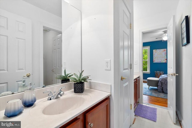 10840 Wolfsville Rd, Myersville, MD 21773 - bathroom featuring vanity, tile patterned floors, and ceiling fan