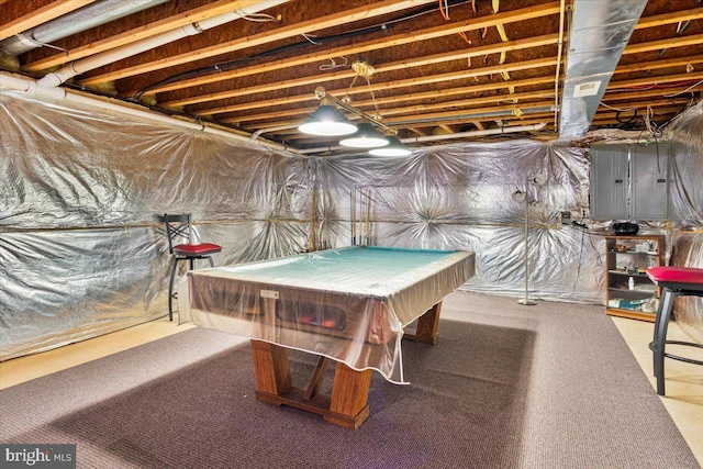 10840 Wolfsville Rd, Myersville, MD 21773 - rec room with electric panel and billiards table