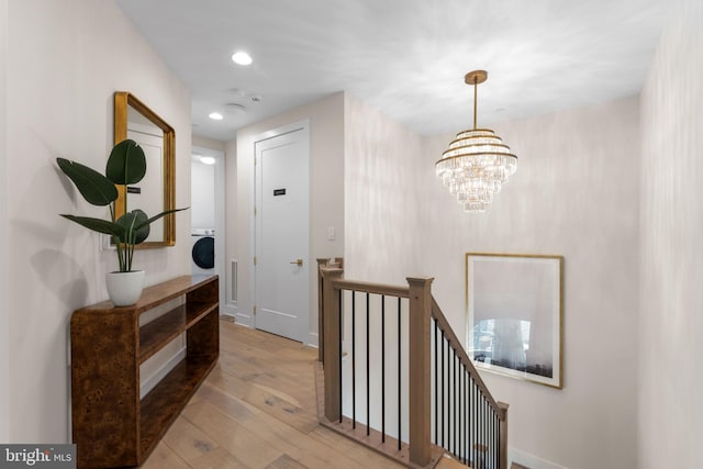 1632 Chain Bridge Rd, Mclean, VA 22101 - corridor featuring an upstairs landing, wood-type flooring, baseboards, recessed lighting, and a chandelier