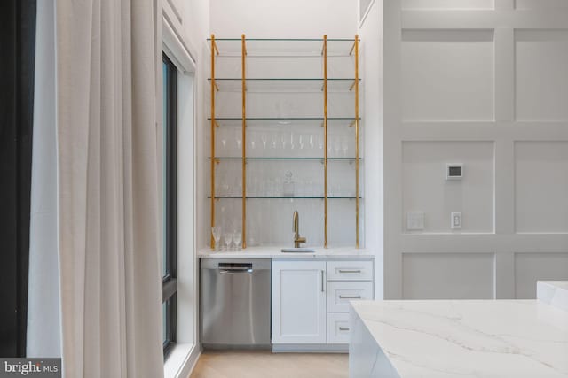 1632 Chain Bridge Rd, Mclean, VA 22101 - indoor wet bar featuring stainless steel dishwasher and light wood-style flooring
