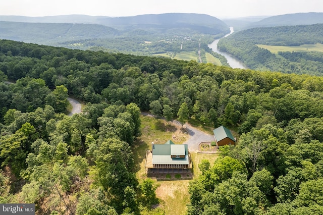 2020 Quaint Acres Ln, Berkeley Springs, WV 25411 - aerial view of property and surrounding area with a forest and a mountain backdrop