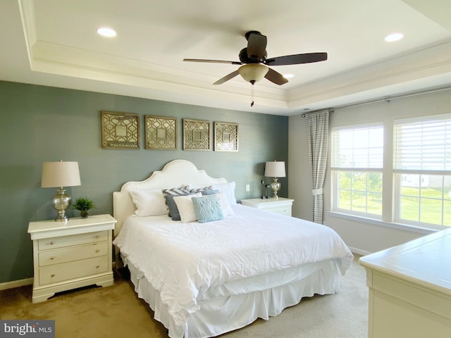 614 Empire Dr, Downingtown, PA 19335 - bedroom featuring a raised ceiling, light colored carpet, crown molding, baseboards, and recessed lighting