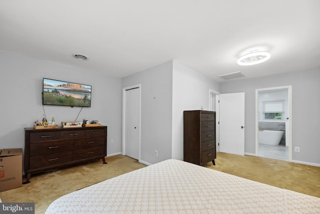8170 Sinclair Mill Rd, Manassas, VA 20112 - bedroom with light carpet, baseboards, connected bathroom, and a closet
