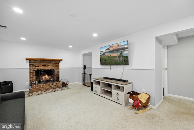 8170 Sinclair Mill Rd, Manassas, VA 20112 - living room featuring a brick fireplace, recessed lighting, and baseboards