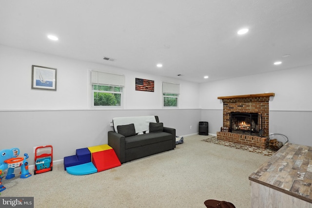 8170 Sinclair Mill Rd, Manassas, VA 20112 - living room featuring recessed lighting, a brick fireplace, and baseboards