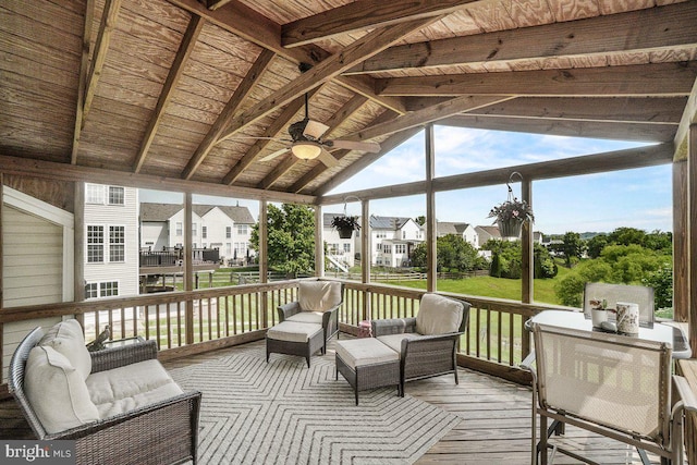 202 Galyn Dr, Brunswick, MD 21758 - sunroom featuring ceiling fan, a residential view, and an outdoor living space