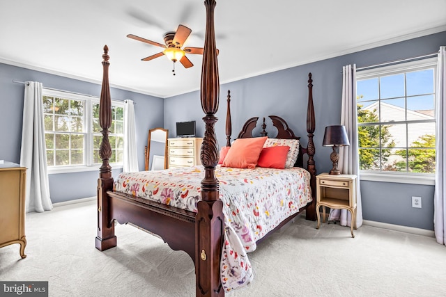 4170 Tersher Dr, Doylestown, PA 18902 - bedroom with carpet, baseboards, crown molding, and ceiling fan