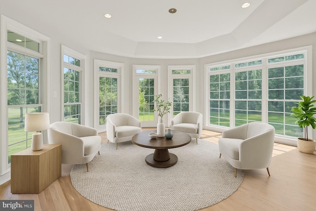17301 Roundmont Pl, Round Hill, VA 20141 - sunroom featuring wood finished floors, recessed lighting, and a tray ceiling