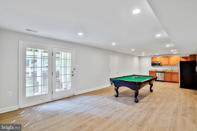 17301 Roundmont Pl, Round Hill, VA 20141 - playroom with pool table, recessed lighting, baseboards, and light wood-type flooring
