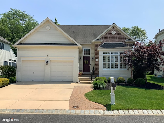 6 Easton Ln, Cinnaminson, NJ 08077 - traditional-style house with driveway, a front yard, an attached garage, and a shingled roof