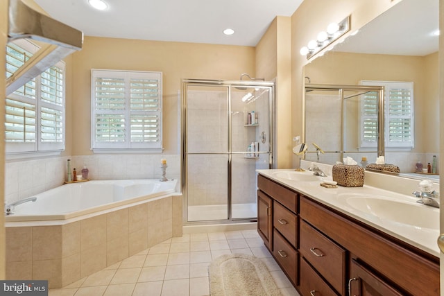 6 Easton Ln, Cinnaminson, NJ 08077 - full bath with healthy amount of natural light, a bath, double vanity, and tile patterned flooring