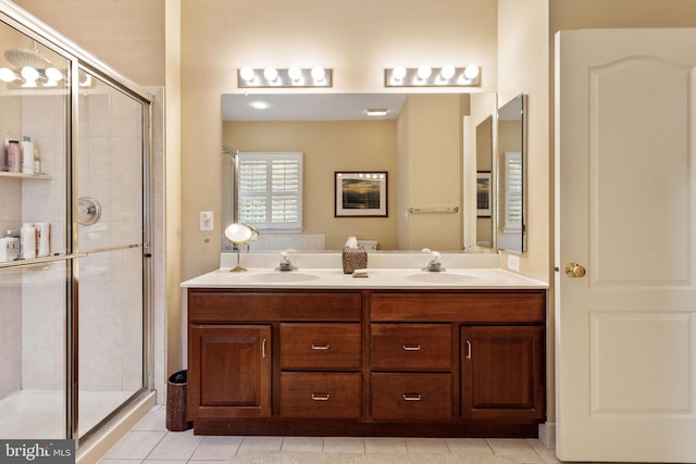 6 Easton Ln, Cinnaminson, NJ 08077 - bathroom featuring a shower stall, double vanity, and tile patterned flooring