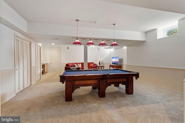 6 Easton Ln, Cinnaminson, NJ 08077 - rec room featuring a wainscoted wall, billiards, and carpet