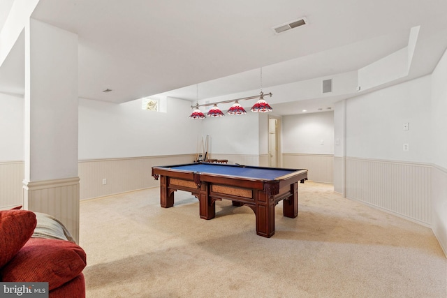 6 Easton Ln, Cinnaminson, NJ 08077 - recreation room with a wainscoted wall, billiards table, and carpet flooring