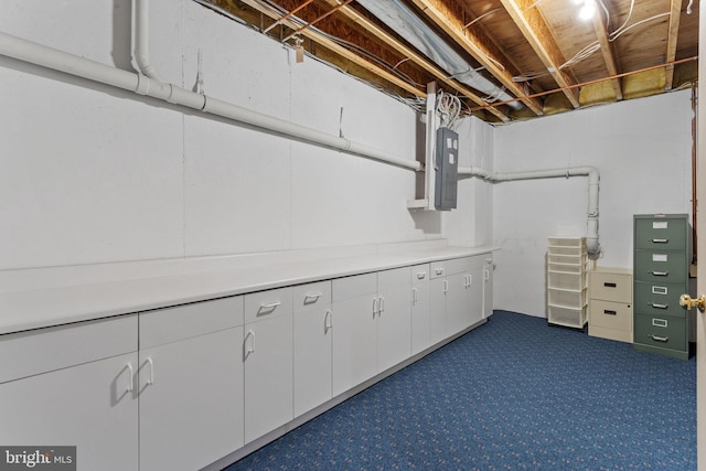 6 Easton Ln, Cinnaminson, NJ 08077 - unfinished basement with dark carpet and electric panel
