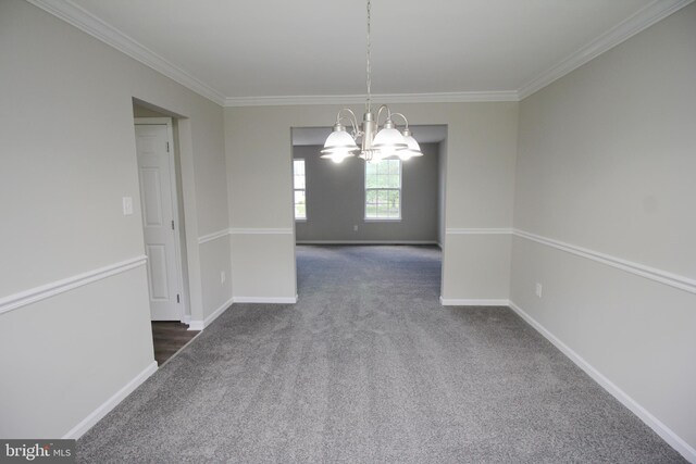 7 E Edgewater Ct, Sicklerville, NJ 08081 - unfurnished room featuring dark colored carpet, a chandelier, ornamental molding, and baseboards